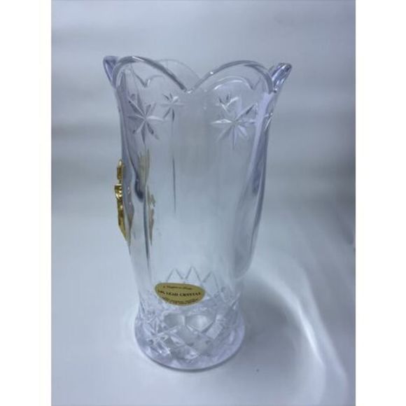 Bohemian 24% Lead Crystal Candle Chimney Globe With Golden Angel Czech Republic - Picture 2 of 7